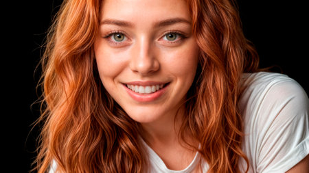 Portrait of a beautiful and emotional girl with red hair and fair skinの素材