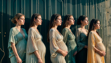 Happy gorgeous young mothers, group of pregnant women.の素材