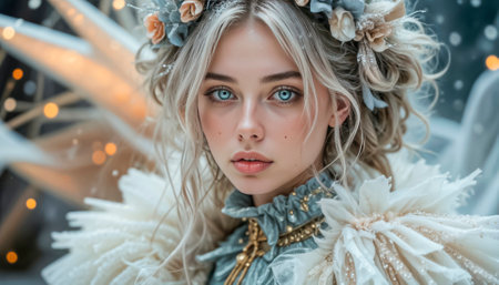 Portrait of a beautiful innocent girl in a chic white dress, beautiful bride or fairy.の素材