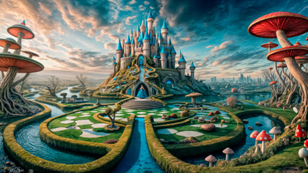 The beautiful girl Alice found herself in Wonderland.の素材