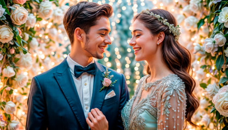 Beautiful, loving and happy newlyweds on their wedding day.の素材