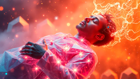 The soul of a deceased person ascends to heaven. Afterlife, meditation and dream concept.の素材