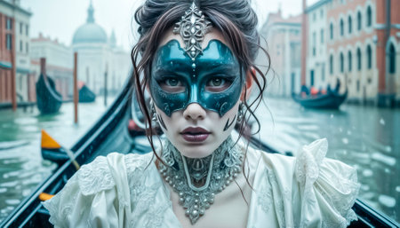 A beautiful stranger at a Venetian carnival smiles mysteriously and tenderly.の素材