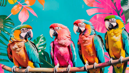 Bright chic tropical parrots, birds in the tropics.の素材