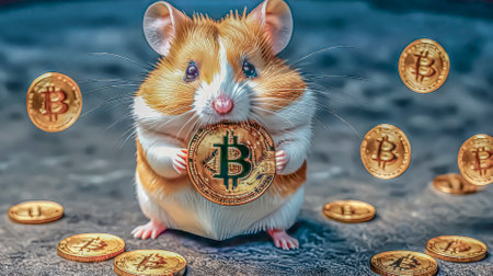 Cute hamster grabs cryptocurrency. successful cryptocurrency hamster.の素材