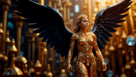 Magnificent and majestic golden angel, mythical angel, gilded angel, heavenly messenger.の素材