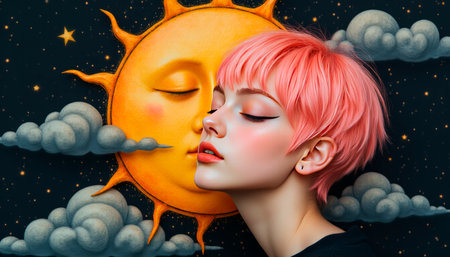 Moon Dream, Girl Dreaming Under the Moon.の素材