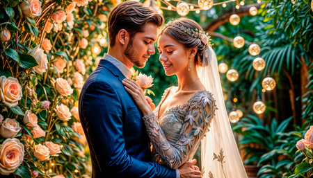 Beautiful, loving and happy newlyweds on their wedding day.の素材