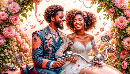 Beautiful, loving and happy newlyweds on their wedding day.の素材