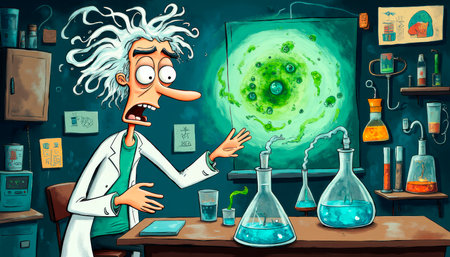 Mad scientist, professor doing experiment for science. character in science lab.の素材