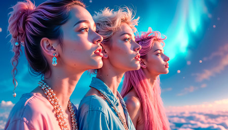 Youth subculture, bright modern teenagers, freedom and desire for creativityの写真素材