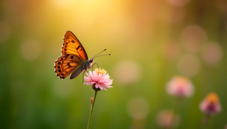 butterfly flaps its wings. butterfly on a green background.の素材