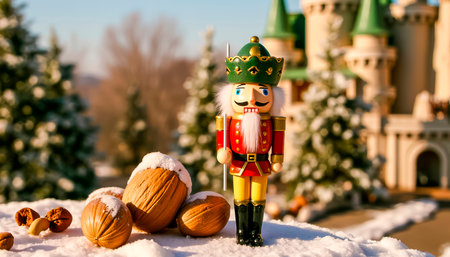 A charming Nutcracker soldier guards walnuts and a whimsical castle. A fairytale atmosphere of New Year and Christmas, Christmas Eve, magic and witchcraftの素材