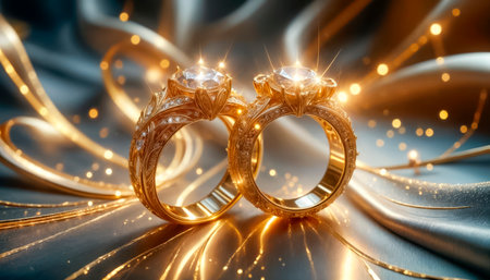 elite wedding engagement rings made of gold, unique original design, beautiful official wedding decoration.の素材