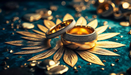 elite wedding engagement rings made of gold, unique original design, beautiful official wedding decoration.の素材