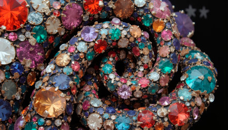 gorgeous complex spiral of diamonds and gemstones unwinding, top view.の素材