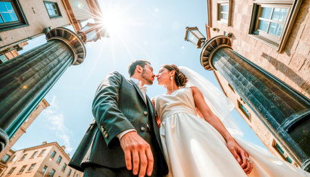 Beautiful, loving and happy newlyweds on their wedding day.の素材