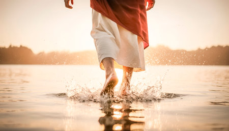 Jesus Christ walks on water. A question of faith.の素材