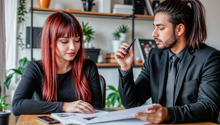 Employees discussing team management. Business colleagues schedule work on a Scrum board, plan tasks, communicate, discuss marketing strategy.の素材
