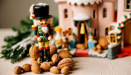 A charming Nutcracker soldier guards walnuts and a whimsical castle. A fairytale atmosphere of New Year and Christmas, Christmas Eve, magic and witchcraftの素材