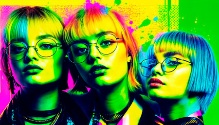 Youth subculture, bright modern teenagers, freedom and desire for creativityの写真素材