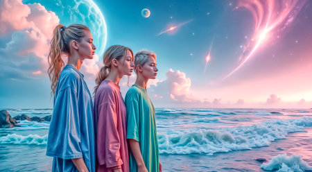 Youth subculture, bright modern teenagers, freedom and desire for creativityの写真素材