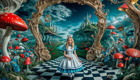 The beautiful girl Alice found herself in Wonderland.の素材