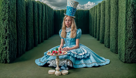The beautiful girl Alice found herself in Wonderland.の素材