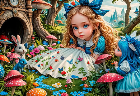 Portrait of a beautiful and noble girl Alice in Wonderland.の素材