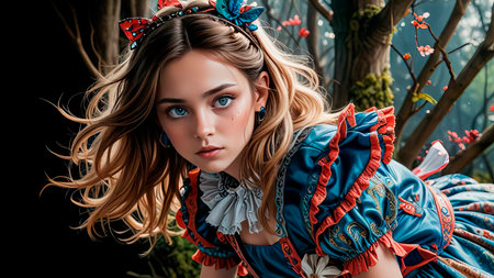 Portrait of a beautiful and noble girl Alice in Wonderland.の素材