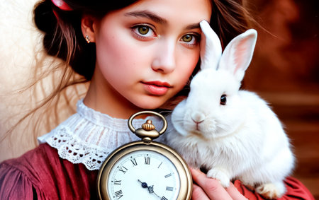 a beautiful and noble girl Alice with a white rabbit.の素材
