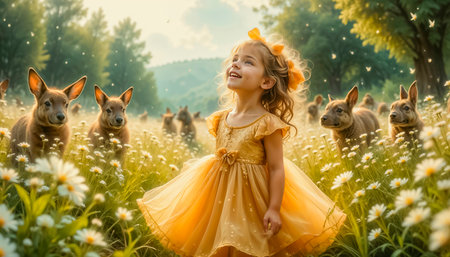 Charming active and very emotional girl soloing in front of the microphone, little singer.の素材