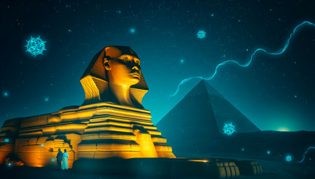 The Great Sphinx next to the Pyramids of Egypt in the desert of Giza.の素材