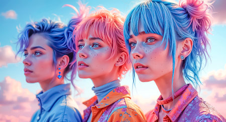 Youth subculture, bright modern teenagers, freedom and desire for creativity