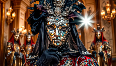 A beautiful stranger at a Venetian carnival smiles mysteriously and tenderly.の素材