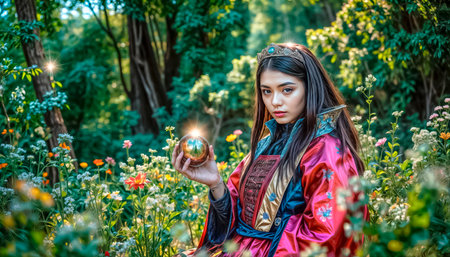 Beautiful Snow White with a poisonous apple in a magical forest.の素材