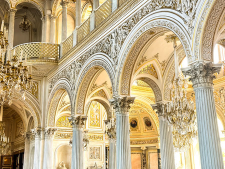 The luxurious interiors of the Pavilion Hall at the Hermitage Museum in St. Petersburg, Russia