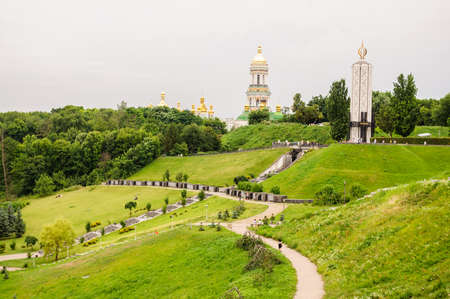 Kyiv, Ukraine. July 19. 2014. Urban summer landscape of Kyiv. View of the hill with the memorial to...