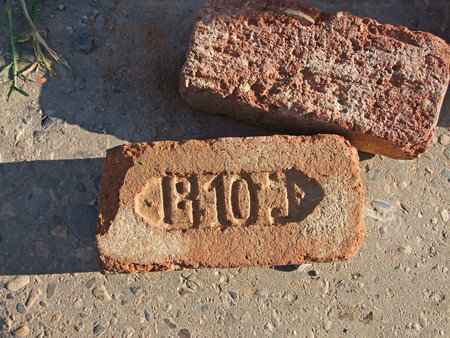 Old ceramic brick with maker's imprint, inscription B10.の写真素材