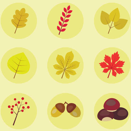 Autumn leaves plants icons set vector illustrationのイラスト素材