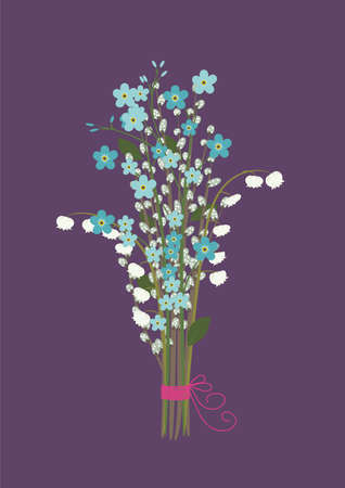Spring flowers bouquet. dark backgound vector illustrationのイラスト素材