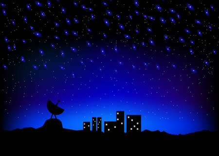 night sky city scape minimalistic vecror illustrationのイラスト素材