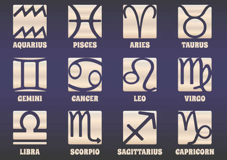 Set of twelve horoscope zodiac star signs. Vector illustration.のイラスト素材