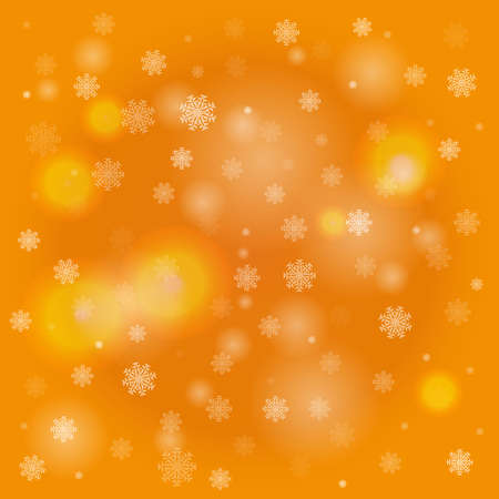 Snowflakes and blurry lights on orange background. winter or Christmas themesのイラスト素材