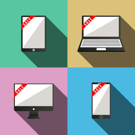 Monitor and tablet computer and mobile phone with ribbons. Vector.のイラスト素材