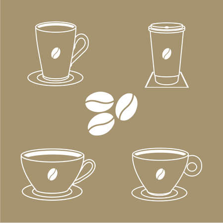 vector set of coffee cups icons in minimalistic design brown backgrpundのイラスト素材