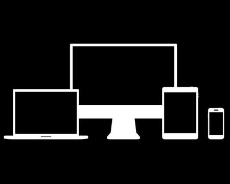 device set that includes desktop, tablet, smart phone and laptop over black backgroundのイラスト素材
