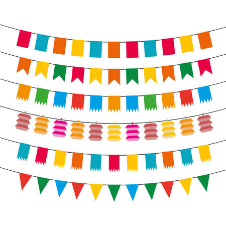 Color flat pennant bunting collection vector illustrationのイラスト素材