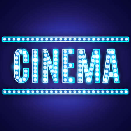 Blue neon lamp cinema sign vector illustrationのイラスト素材