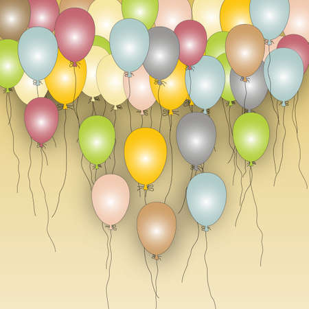 Flying color balloons on yellow light backgroundのイラスト素材
